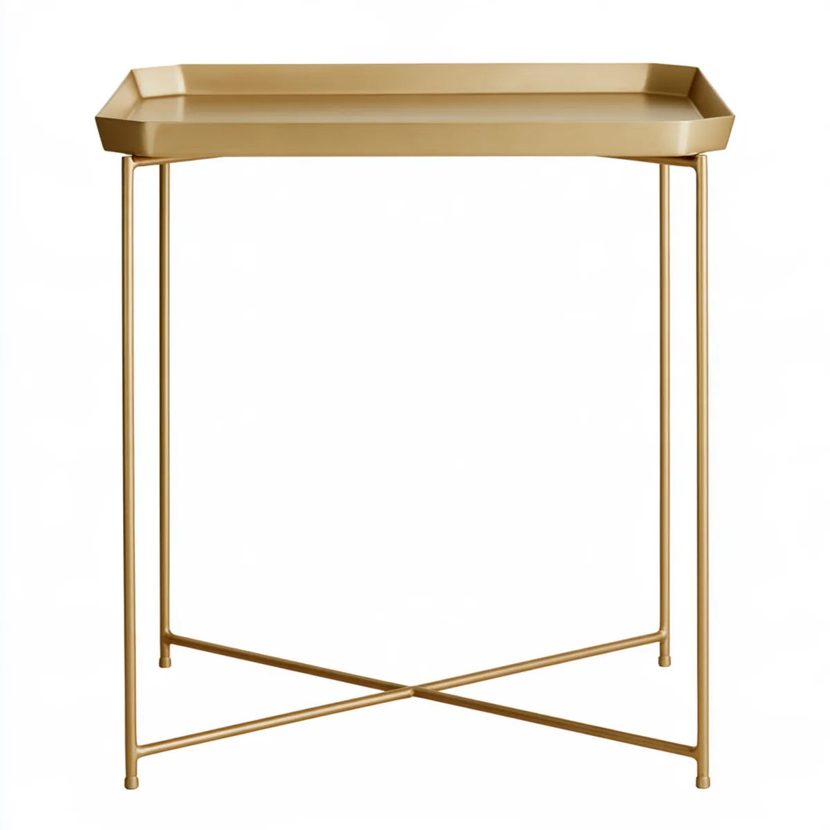 Rectangular Tray Top Steel Side Table, 20 x 14 x 24 in, Gold