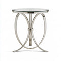 Round Glass Top Side Table, 24 in Diameter x 24 in H, Silver Stainless Steel Frame