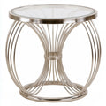 Round Glass Top Side Table, 20 in Diameter x 24 in High, Silver Stainless Steel