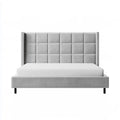 Queen Gray Upholstered Platform Bed Frame with Tufted Headboard, 86 x 65 x 54 in