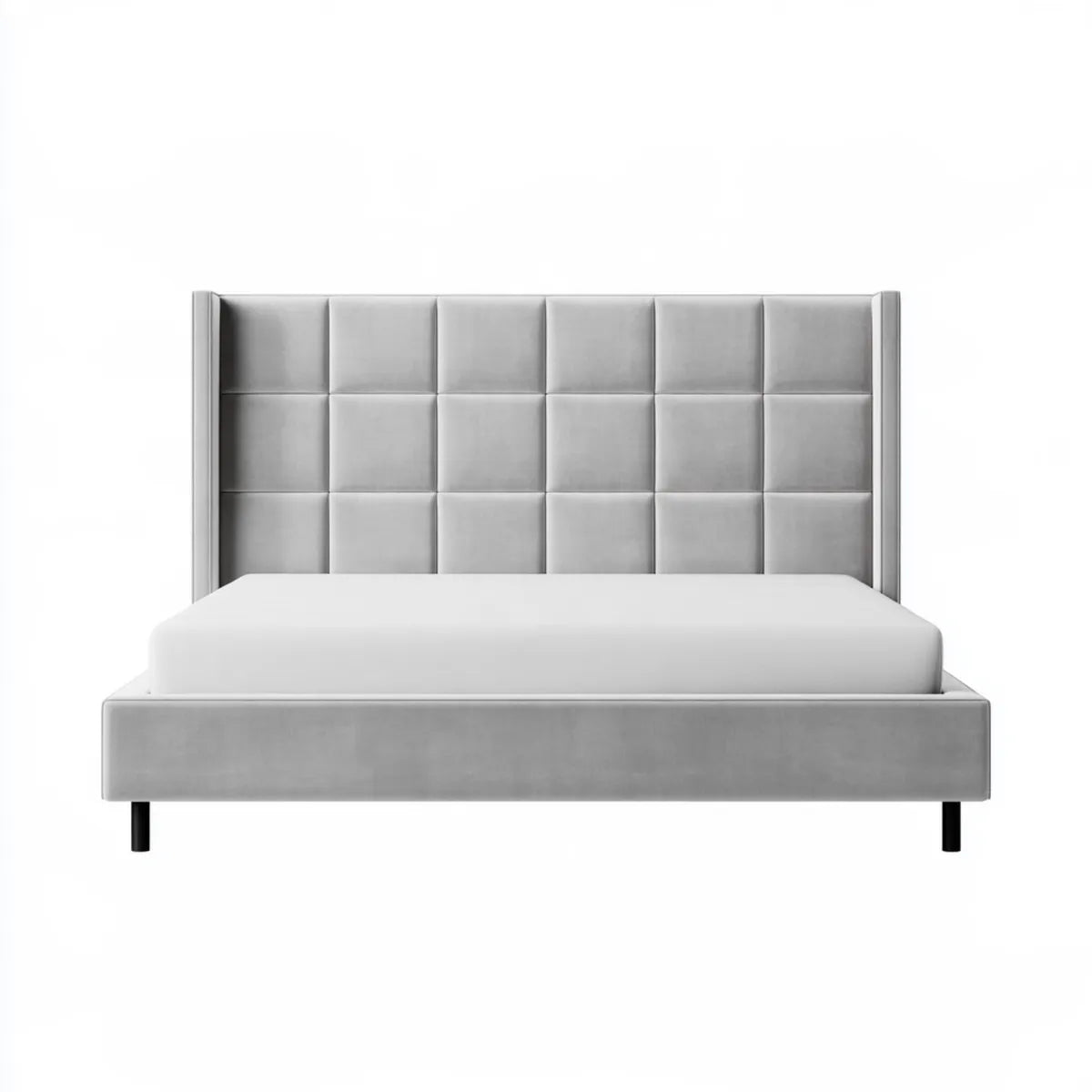Queen Gray Upholstered Platform Bed Frame with Tufted Headboard, 86 x 65 x 54 in