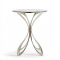 Round Glass Top Side Table, 20 in Diameter x 24 in High, Silver Stainless Steel Base