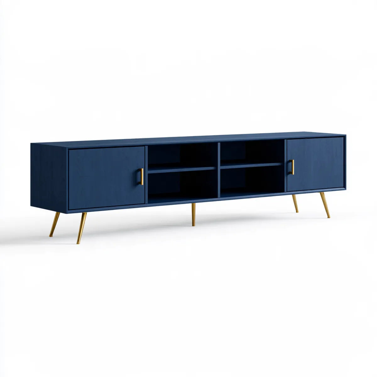 Navy Blue MDF TV Stand Media Console with Gold Steel Legs, 70.9 x 15.7 x 23.6 in