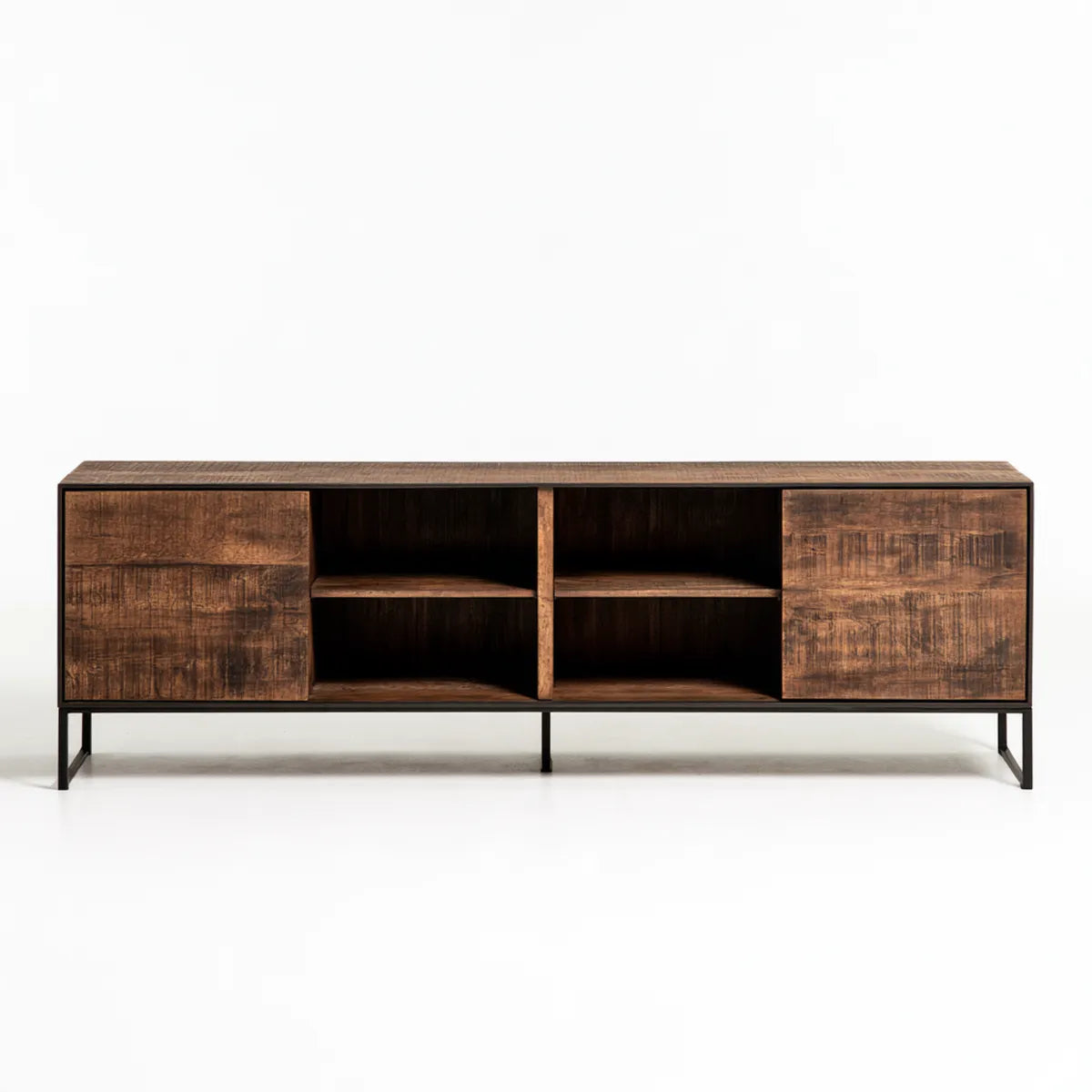 63 x 16 x 22 in Brown Solid Mango Wood TV Stand Media Console with Black Steel Legs