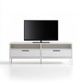 White Engineered Wood TV Stand, 59.1 x 15.7 x 23.6 in Media Console with 2 Drawers