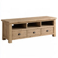 Solid Pine Wood TV Stand Media Console with 3 Drawers and Open Shelves, Light Brown, 70.9 x 17.7 x 21.7 in