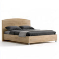 Queen Wood Platform Bed Frame with Curved Headboard, 84 x 64 x 43 in, Natural Oak/Silver
