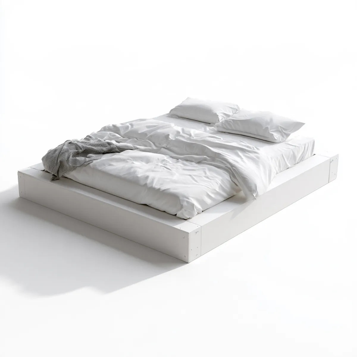 Queen Platform Bed Frame, 80 x 60 x 10 in, White MDF, Rectangular