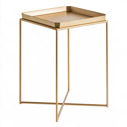 Square Tray Top Side Table, 17.7 x 17.7 x 23.6 in, Gold Powder-Coated Steel