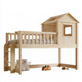 Kids House Loft Bed, Solid Pine Wood, Natural Pine, 90 x 200 cm Mattress Area, 208 x 99 x 185 cm