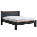 Queen Platform Bed Frame, 85 x 64 x 43 in, Black and Natural Solid Pine Wood with Headboard
