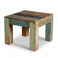 Rustic Square Reclaimed Wood Side Table, 20 x 20 x 18 in, Turquoise Brown Black
