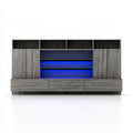 118.1 x 15.7 x 70.9 in Gray and Black Engineered Wood Entertainment Center TV Stand Wall Unit with Blue LED Lights