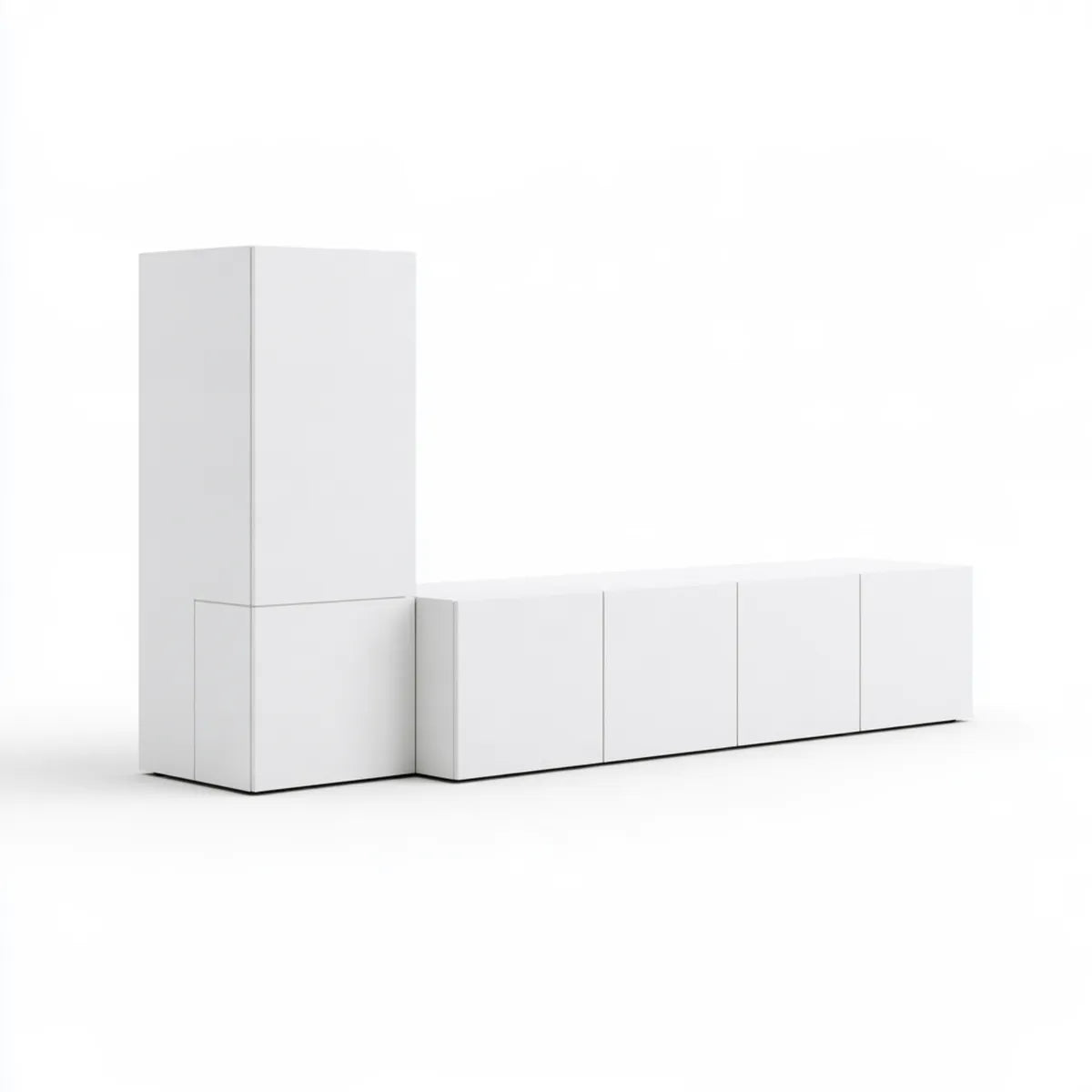 90 in White Engineered Wood TV Stand Storage Cabinet Set, 2-Piece Rectangular