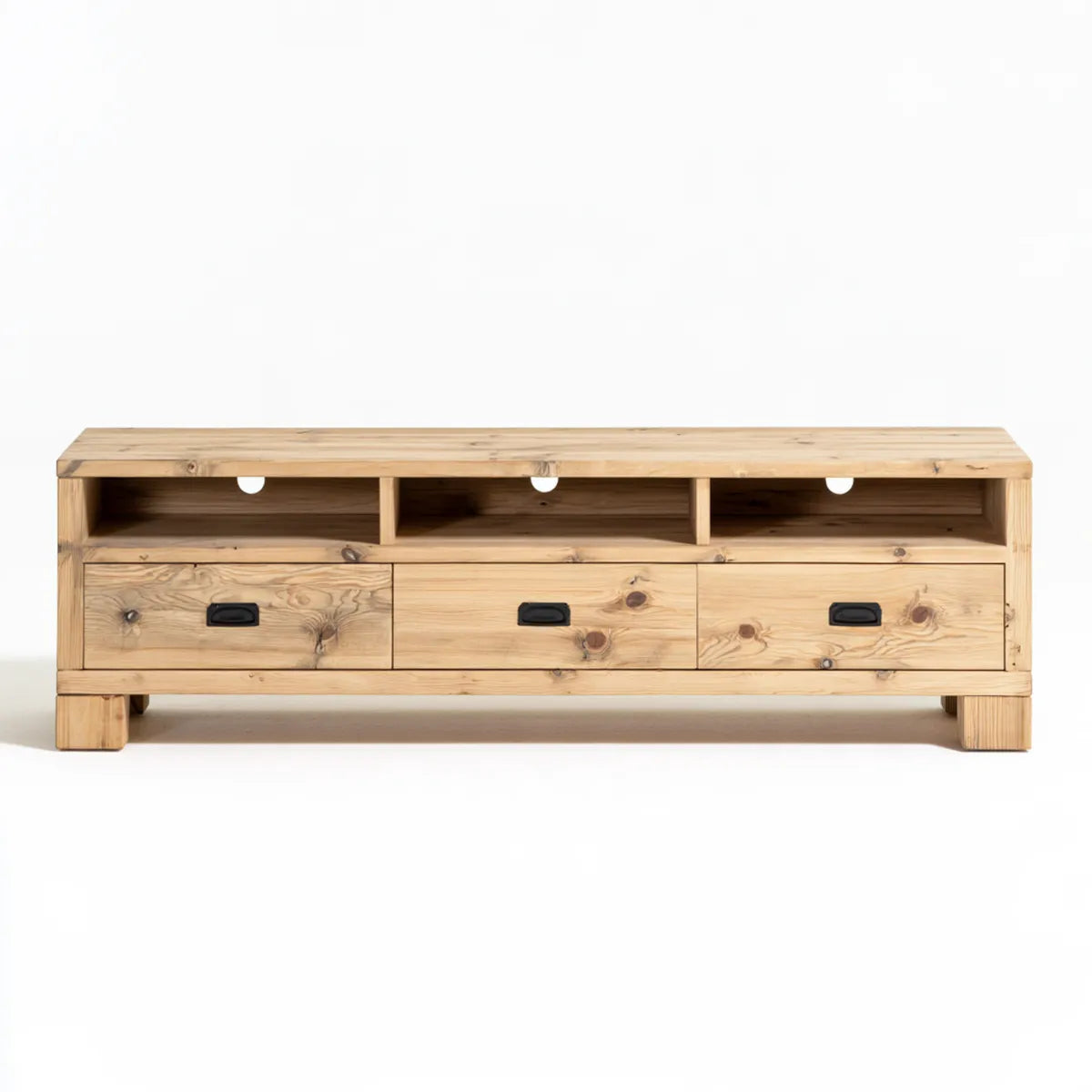 Natural Solid Pine TV Stand, 70.9 x 17.7 x 23.6 in Rectangular Media Console with 3 Drawers