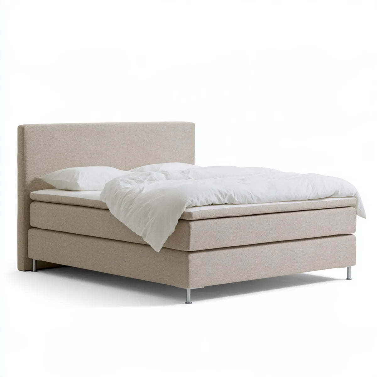 Beige Polyester Upholstered Queen Bed Frame with Padded Headboard, 63 x 83 x 45 in